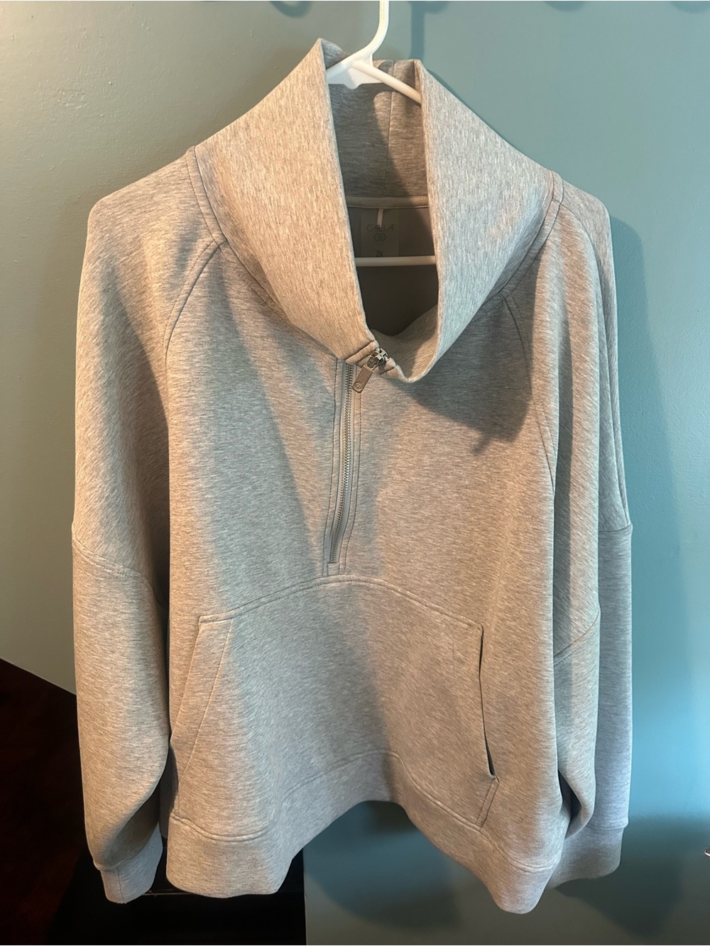 Calia Light Gray Half-Zip Cowl Neck Scuba Sweatshirt